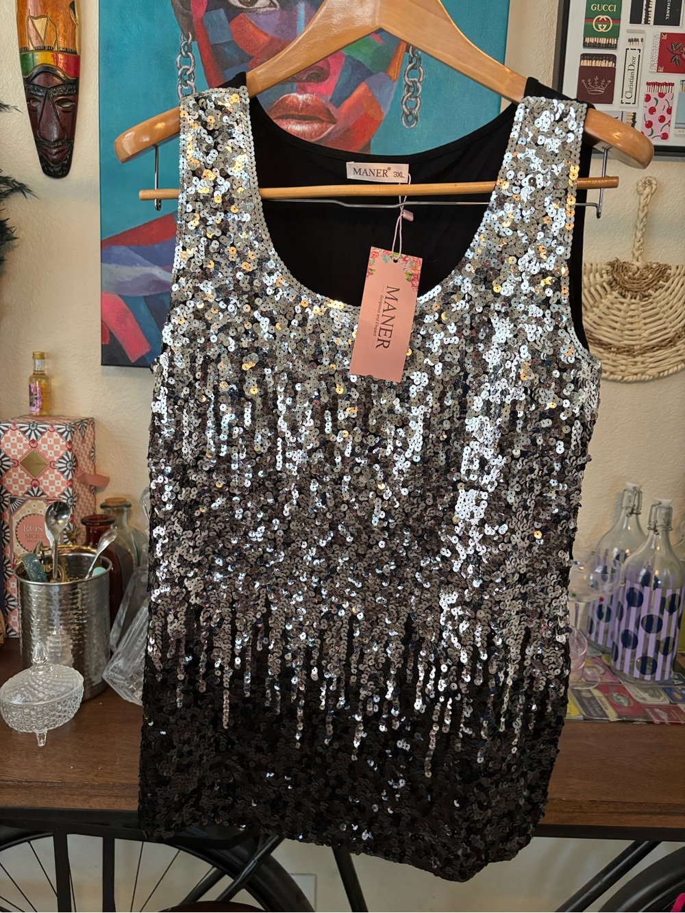 Women’s Plus - Silver Sequin Ombre Tank Top - (Size: 3X)